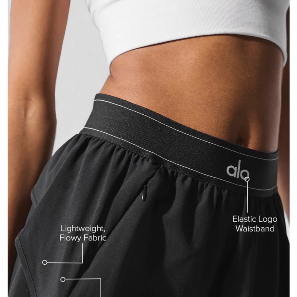 Alo Black Athletic Shorts with Logo Waistband - Picture 3 of 3